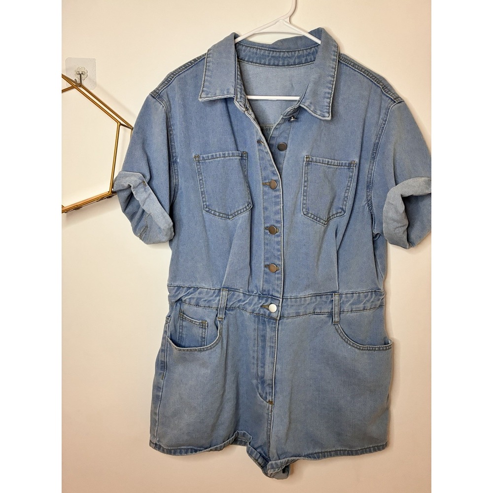Women's Curve Denim Romper Size 1XL Custom Painted Back